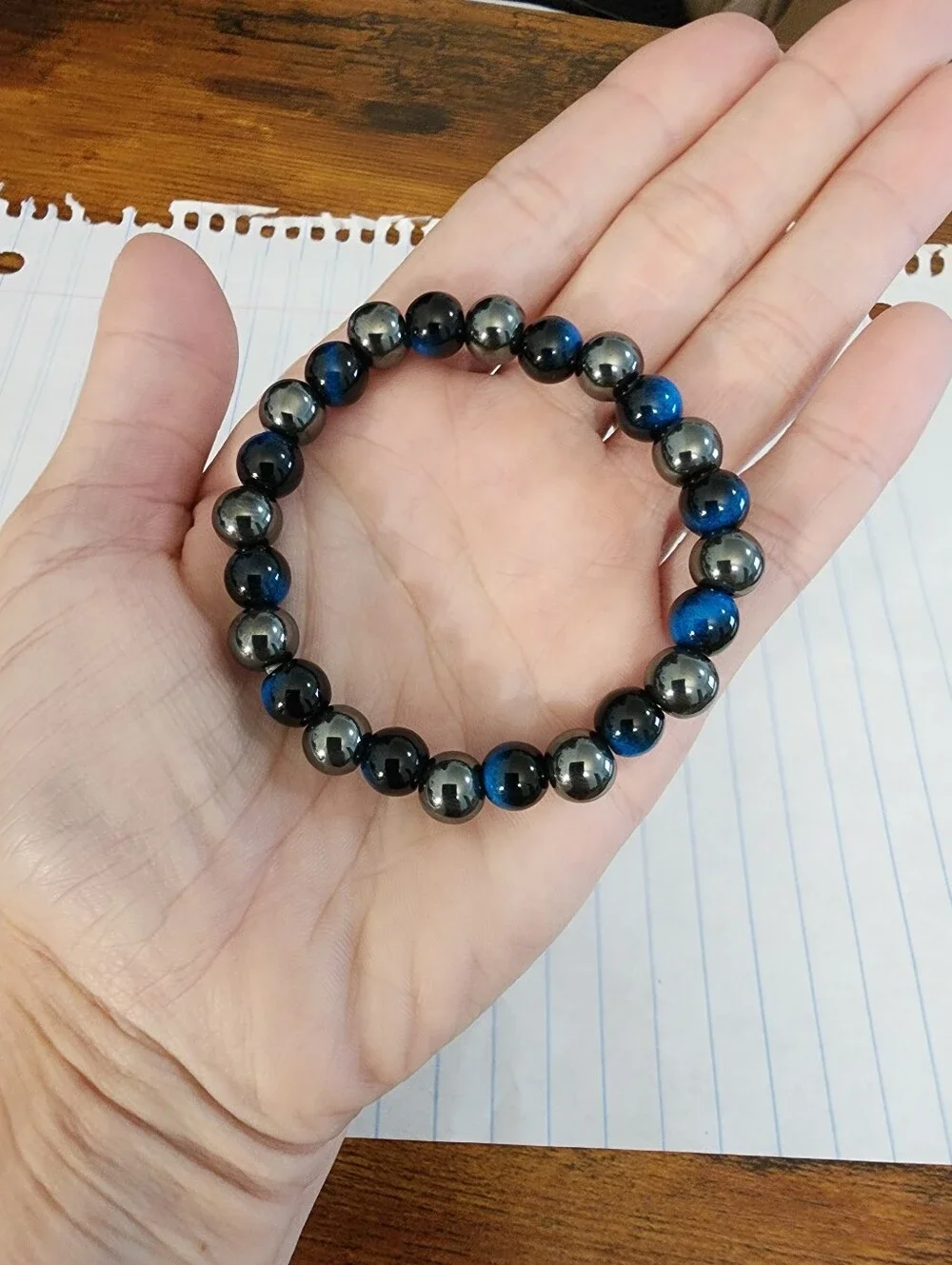 8mm Blue Tiger Eye & Hematite Beaded Bracelet For Men & Women, Daily Wear To